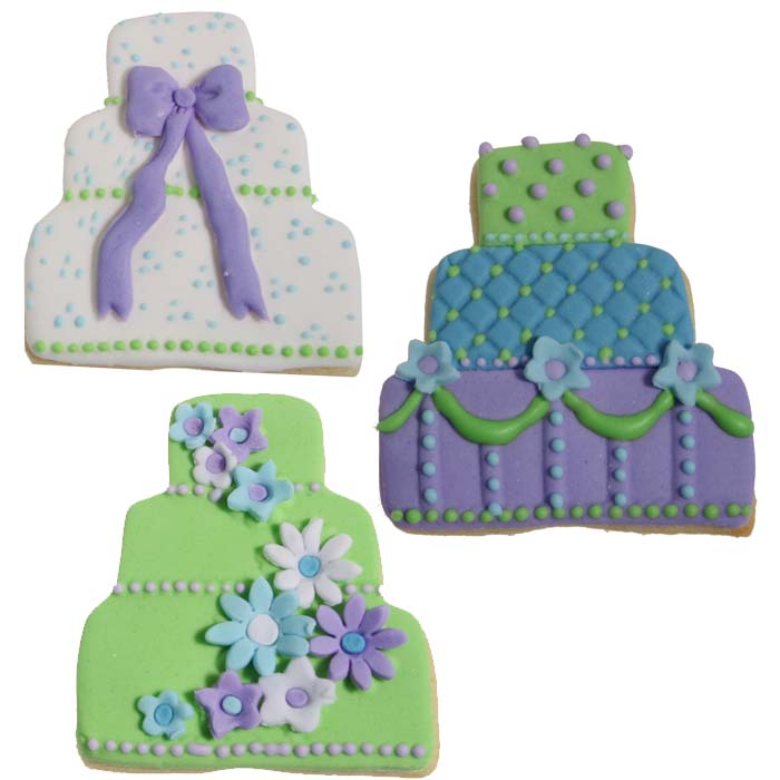 Green and Blue Mini Wedding Cake Cookies mini wedding cookie cutter texture